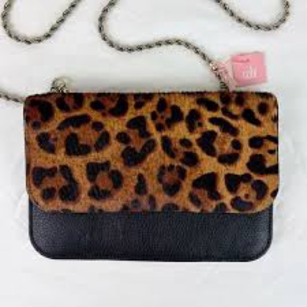 Cabi beast clutch purse crossbody calf hair cheetah and black chain NEW